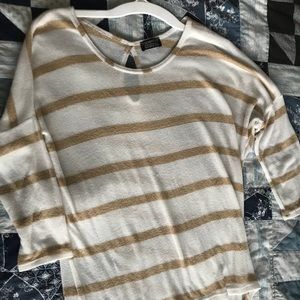 White Loose Knit Sweater w/Gold Stripes-Stitch Fix